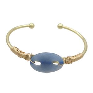 Copper Bangle With Blue Aventurine Wire Wrapped Gold Plated, approx 18-25mm, 50-65mm
