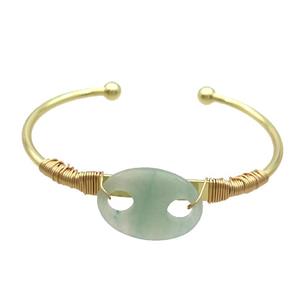 Copper Bangle With Green Aventurine Wire Wrapped Gold Plated, approx 18-25mm, 50-65mm