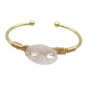 Copper Bangle With Rose Quartz Wire Wrapped Gold Plated, approx 18-25mm, 50-65mm