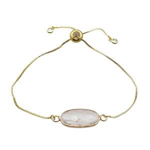 Copper Bracelet With Clear Quartz Adjustable Gold Plated, approx 10-20mm, 22cm length