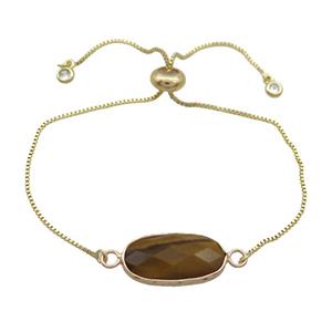 Copper Bracelet With Tiger Eye Stone Adjustable Gold Plated, approx 10-20mm, 22cm length