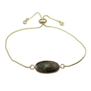 Copper Bracelet With Labradorite Adjustable Gold Plated, approx 10-20mm, 22cm length
