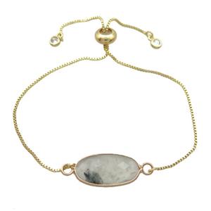 Copper Bracelet With Prehnite Adjustable Gold Plated, approx 10-20mm, 22cm length