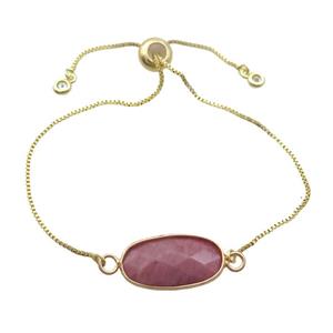 Copper Bracelet With Pink Wood Lace Jasper Adjustable Gold Plated, approx 10-20mm, 22cm length