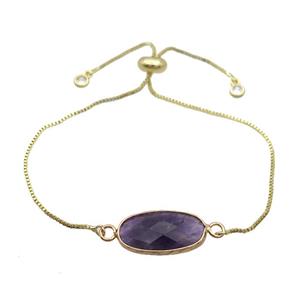 Copper Bracelet With Purple Amethyst Adjustable Gold Plated, approx 10-20mm, 22cm length