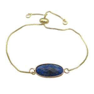 Copper Bracelet With Blue Lapis Lazuli Adjustable Gold Plated, approx 10-20mm, 22cm length