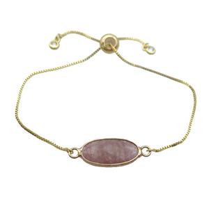 Copper Bracelet With Pink Strawberry Quartz Adjustable Gold Plated, approx 10-20mm, 22cm length