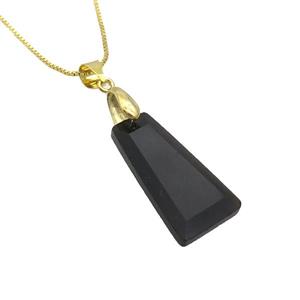 Natural Black Onyx Agate Necklace Trapeziform Copper Gold Plated, approx 14-25mm, 42cm length