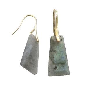 Natural Labradorite Hook Earring Trapeziform Copper Gold Plated, approx 14-25mm