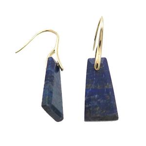 Natural Blue Lapis Lazuli Hook Earring Trapeziform Copper Gold Plated, approx 14-25mm