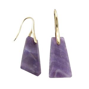 Natural Purple Amethyst Hook Earring Trapeziform Copper Gold Plated, approx 14-25mm