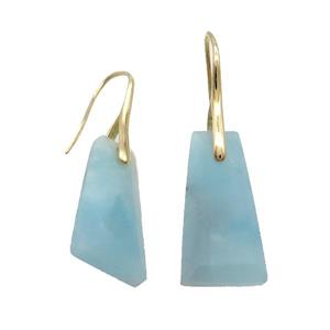 Natural Blue Amazonite Hook Earring Trapeziform Copper Gold Plated, approx 14-25mm