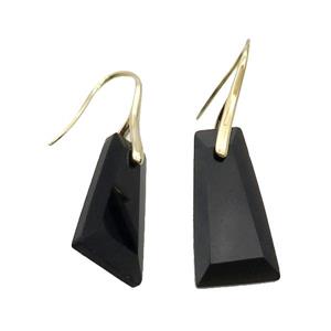 Natural Black Onyx Agate Hook Earring Trapeziform Copper Gold Plated, approx 14-25mm