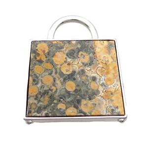Natural Yellow LeopardSkin Jasper Bag Pendant Platinum Plated, approx 25-33mm