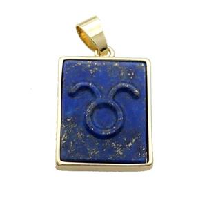 Natural Lapis Lazuli Pendant Zodiac Aries Blue Rectangle Gold Plated, approx 16-20mm