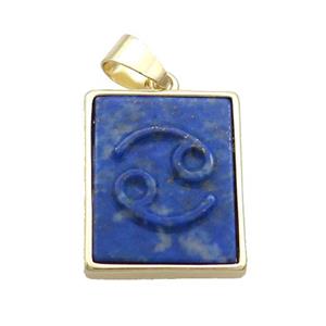 Natural Lapis Lazuli Pendant Zodiac Cancer Blue Rectangle Gold Plated, approx 16-20mm