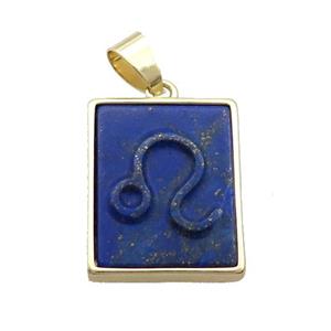 Natural Lapis Lazuli Pendant Zodiac Taurus Blue Rectangle Gold Plated, approx 16-20mm