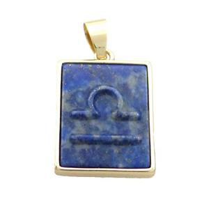 Natural Lapis Lazuli Pendant Zodiac Libra Blue Rectangle Gold Plated, approx 16-20mm
