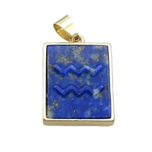 Natural Lapis Lazuli Pendant Zodiac Aquarius Blue Rectangle Gold Plated, approx 16-20mm
