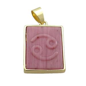 Natural Pink Wood Lace Jasper Pendant Zodiac Cancer Rectangle Gold Plated, approx 16-20mm