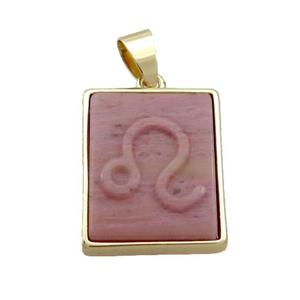 Natural Pink Wood Lace Jasper Pendant Zodiac Taurus Rectangle Gold Plated, approx 16-20mm