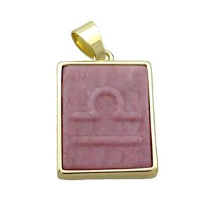 Natural Pink Wood Lace Jasper Pendant Zodiac Libra Rectangle Gold Plated, approx 16-20mm