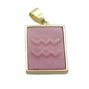 Natural Pink Wood Lace Jasper Pendant Zodiac Aquarius Rectangle Gold Plated, approx 16-20mm