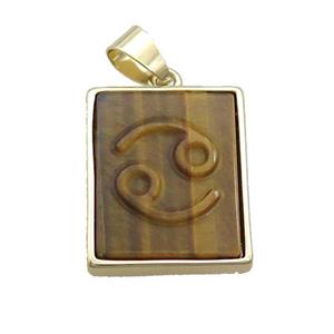 Natural Tiger Eye Stone Pendant Zodiac Cancer Rectangle Gold Plated, approx 16-20mm