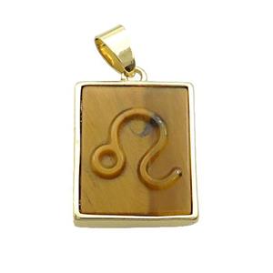 Natural Tiger Eye Stone Pendant Zodiac Capricorn Rectangle Gold Plated, approx 16-20mm
