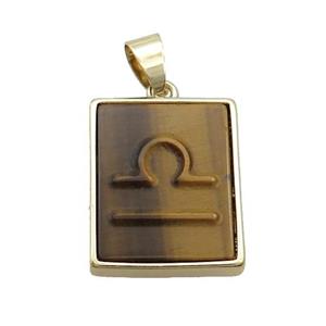 Natural Tiger Eye Stone Pendant Zodiac Libra Rectangle Gold Plated, approx 16-20mm