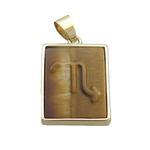 Natural Tiger Eye Stone Pendant Zodiac Scorpio Rectangle Gold Plated, approx 16-20mm
