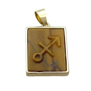 Natural Tiger Eye Stone Pendant Zodiac Sagittarius Rectangle Gold Plated, approx 16-20mm
