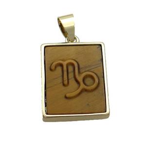 Natural Tiger Eye Stone Pendant Zodiac Taurus Rectangle Gold Plated, approx 16-20mm