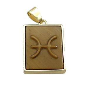 Natural Tiger Eye Stone Pendant Zodiac Pisces Rectangle Gold Plated, approx 16-20mm