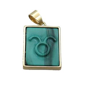 Natural Malachite Pendant Zodiac Aries Green Rectangle Gold Plated, approx 16-20mm