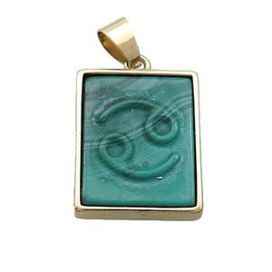 Natural Malachite Pendant Zodiac Cancer Green Rectangle Gold Plated, approx 16-20mm