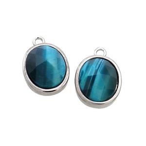 Blue Tiger Eye Stone Oval Pendant Platinum Plated, approx 11-13mm