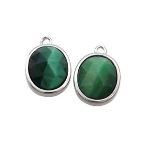 Green Tiger Eye Stone Oval Pendant Platinum Plated, approx 11-13mm