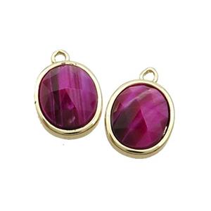 Fuchsia Tiger Eye Stone Oval Pendant Gold Plated, approx 11-13mm