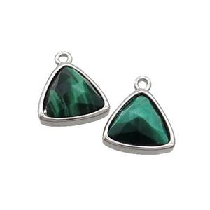 Green Tiger Eye Stone Triangle Pendant Platinum Plated, approx 12.5mm
