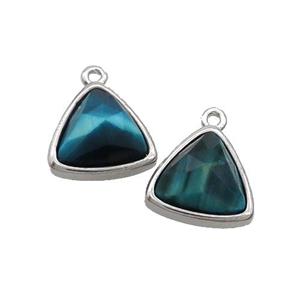 Blue Tiger Eye Stone Triangle Pendant Platinum Plated, approx 12.5mm