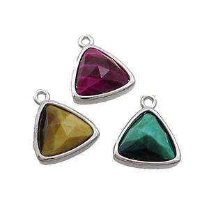 Tiger Eye Stone Triangle Pendant Platinum Plated Mixed, approx 12.5mm
