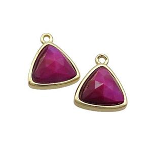Fuchsia Tiger Eye Stone Triangle Pendant Gold Plated, approx 12.5mm