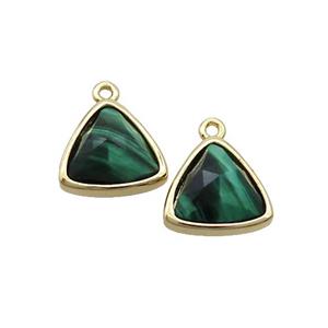 Green Tiger Eye Stone Triangle Pendant Gold Plated, approx 12.5mm