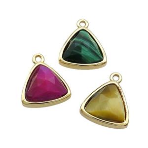 Tiger Eye Stone Triangle Pendant Gold Plated Mixed, approx 12.5mm