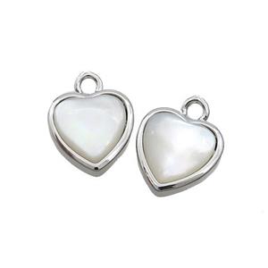 White Pearlized Shell Heart Pendant Platinum Plated, approx 11mm
