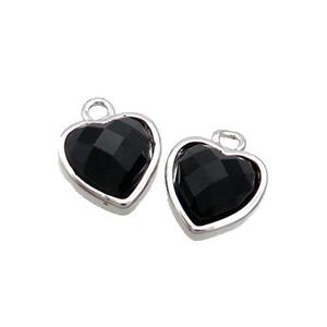 Black Agate Heart Pendant Platinum Plated, approx 11mm