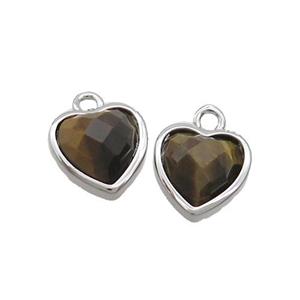 Tiger Eye Stone Heart Pendant Platinum Plated, approx 11mm