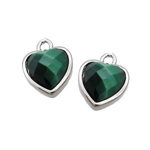 Green Tiger Eye Stone Heart Pendant Platinum Plated, approx 11mm