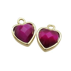 Fuchsia Tiger Eye Stone Heart Pendant Gold Plated, approx 11mm